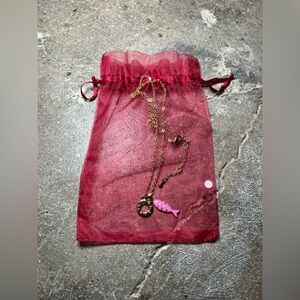 NWT TJ Maxx Pink Enamel Fish Necklace on Gold Chain